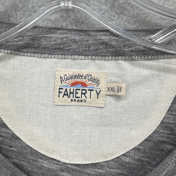 Faherty Shirt Men XXL Gray Heather Pullover Tee Henley Short Sleeve Cotton Blend - Picture 4 of 7